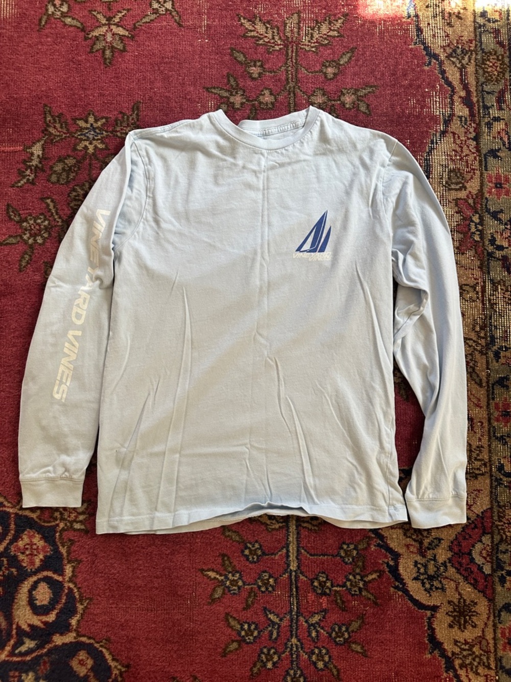 Vineyard Vines Pale Blue Long Sleeve Tee with Sail & ‘Vineyard Vines’ logo.